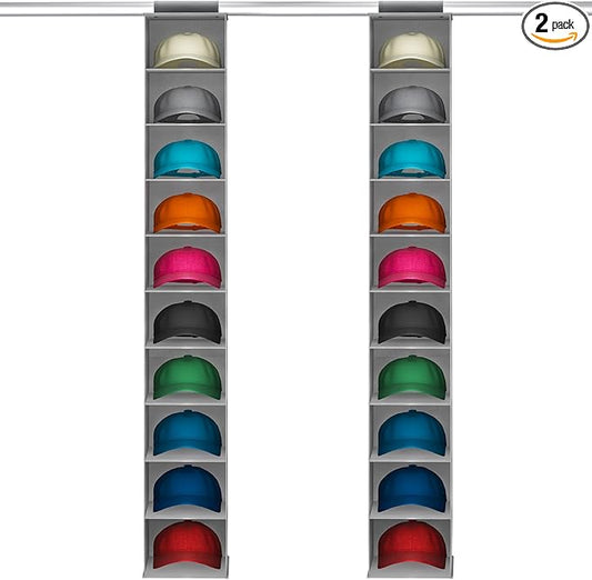 Lifewit Hat Organizer for Baseball Caps, Hat Rack Hanging Storage, Non-Woven Fabric Display Shelf Holds Up to 40 Hats, Cap Holder Hanger for Closet, Bedroom, 10 Compartments, Gray, 2 Packs