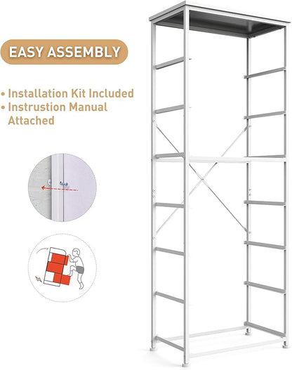 Tall Fabric Dresser for Bedroom, Vertical Storage Organizer Tower with 7 Drawers, Chest of Drawers with Bins, Steel Frame, Wood Top for Bedroom, Closet, Entryway Light Grey