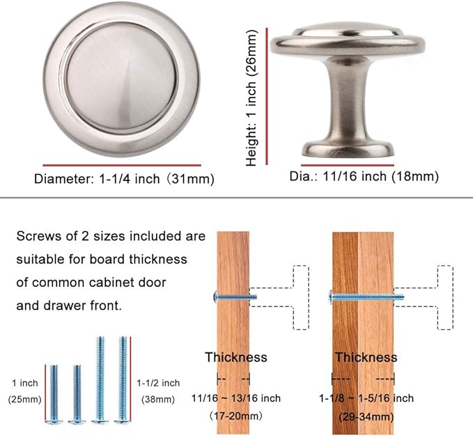 KOOFIZO Round Cabinet Knobs Brushed Gold Cabinet Pulls, Dia. 1-1/4 Inch, 10 Pack Gold Drawer Knobs for Kitchen Cabinets 1960 Drawers Dresser Cupboard Bedroom Bathroom