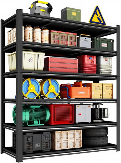 Heavy Duty Metal Garage Shelving Unit, 6-Tier Adjustable Large Storage Shelves, 3000LBS for Garage & Basement and Pantry Industrial Steel Rack, Ideal for Tool Organization & Storage, Black, 78" H
