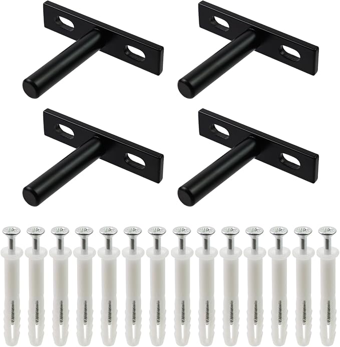 Antrader Black Floating Shelf Bracket,2 Inch Hidden Shelf Brackets for Floating Wood Shelves,Screws and Wall Plugs Included,4Pcs