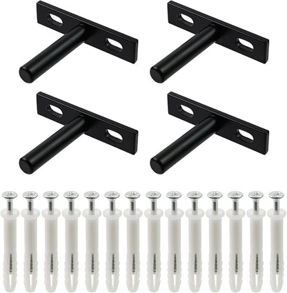 Antrader Black Floating Shelf Bracket,2 Inch Hidden Shelf Brackets for Floating Wood Shelves,Screws and Wall Plugs Included,4Pcs