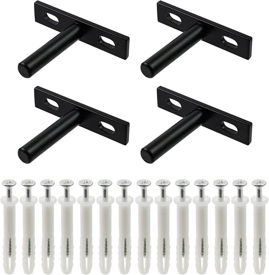 Antrader Black Floating Shelf Bracket,2 Inch Hidden Shelf Brackets for Floating Wood Shelves,Screws and Wall Plugs Included,4Pcs