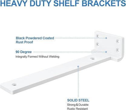 Heavy Duty Shelf Brackets, Floating Shelf Bracket 12 inch 8 Pack L Brackets for Shelves White Metal Support Bracket for DIY Decorative with Screws