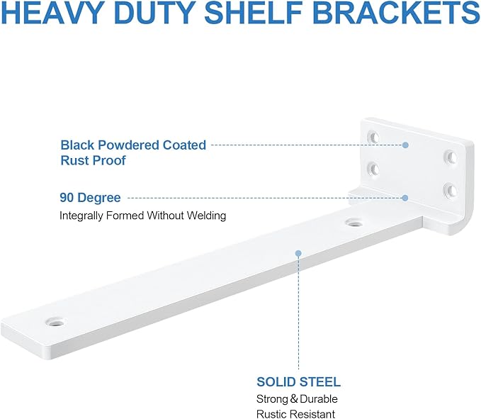 Heavy Duty Shelf Brackets, Floating Shelf Bracket 10 inch 8 Pack L Brackets for Shelves White Metal Support Bracket for DIY Decorative with Screws
