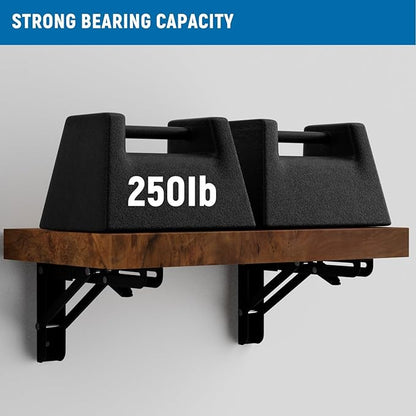 LEOPO 8 inch Folding Shelf Brackets-2 Pack Foldable Heavy Duty Triangle Collapsible Wall Mounted Brackets for Fold Down Table, Space Saving for Bench Table with Screws, Black