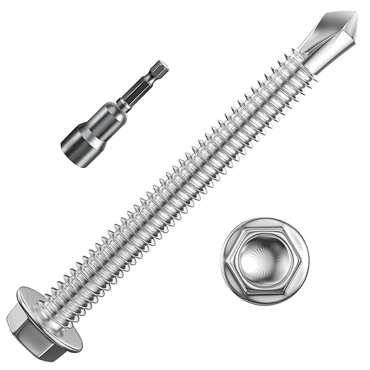 (150Pcs) #8×2" Hex Washer Head Self Drilling Screws, 410 Stainless Steel Metal SheetScrews，TEK Screws, Sheet Metal Self Tapping Screws