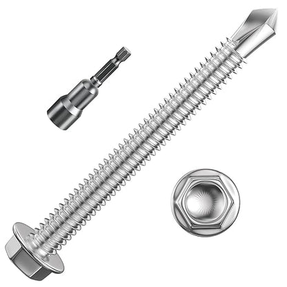 (150Pcs) #8×2" Hex Washer Head Self Drilling Screws, 410 Stainless Steel Metal SheetScrews，TEK Screws, Sheet Metal Self Tapping Screws