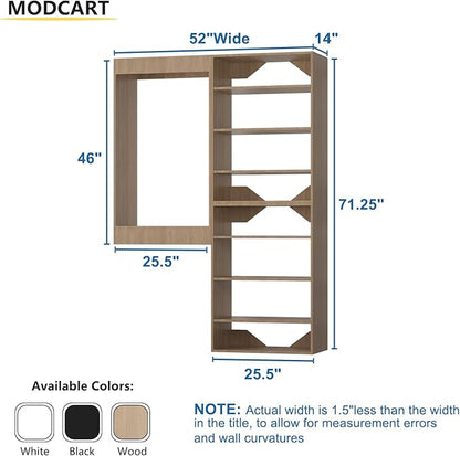 Modular Closet Organizer, 55" Wide with Towers and Hanging, Wood Tower Storage for Walk In Closets, Wall Mounted Wardrobe Organizer