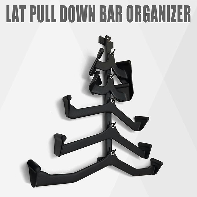 Wall Mounted Lat Pull Down Bar Organizer with Hooks, Home Gym Storage Rack for Lat Pulldown Attachments, Cable Attachments Rack for Gym Accessories