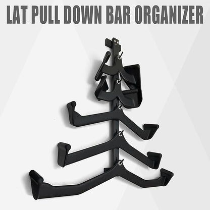 Wall Mounted Lat Pull Down Bar Organizer with Hooks, Home Gym Storage Rack for Lat Pulldown Attachments, Cable Attachments Rack for Gym Accessories