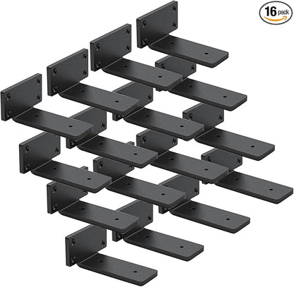 16 Pack Shelf Brackets 4 Inch Floating Shelf Bracket 1/5 inch Thick Heavy Duty Hidden Shelf Brackets Iron Metal Brackets for Shelf Support with Screw Included