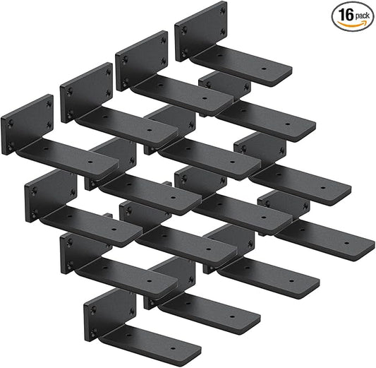 16 Pack Shelf Brackets 4 Inch Floating Shelf Bracket 1/5 inch Thick Heavy Duty Hidden Shelf Brackets Iron Metal Brackets for Shelf Support with Screw Included