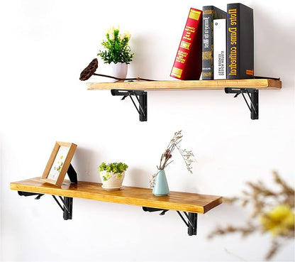 Sumnacon 2 Pcs 14 Inch Folding Shelf Brackets - Heavy Duty Metal Table Shelf Hinges, Wall Mounted Folding Shelf Support Brackets for Livingroom Kitchen Table Desk Bench Home DIY, Black