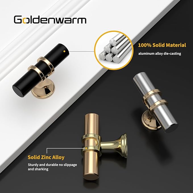 Goldenwarm 30 Pack Brushed Nickel and Gold Cabinet Knobs Kitchen Cabinet Knobs Gold Drawer Pull Handles Brushed Nickel Drawer Hardware, Single Hole Handles