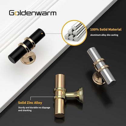 goldenwarm 10 Pack Black and Gold Cabinet Knobs Black Cabinet Handles Brushed Gold Drawer Knobs Brushed Brass Drawer Pull Handles Kitchen Dresser Hardware for Bedroom Cupboard