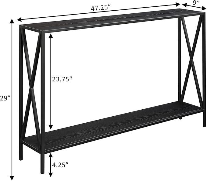 Convenience Concepts Tucson Console Table 47.25" - Modern Sofa Table with Storage Shelf, Entryway Hall Table for Living Room, Black