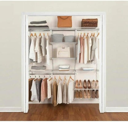 Rubbermaid FastTrack 6 to 10 Foot Wide White Wire Closet Organization Configuration Storage Kit with Shelves, 2 Pack