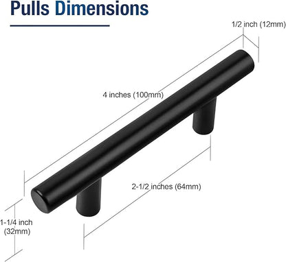 JOY DECOR 60 Pack 4 Inch Cabinet Pulls Kitchen Cabinet Handles with 2-1/2 Inch Hole Center Matte Black Cabinet Hardware Stainless Steel Kitchen Drawer Pulls for Cabinets Cupboard, 64mm Hole Centers