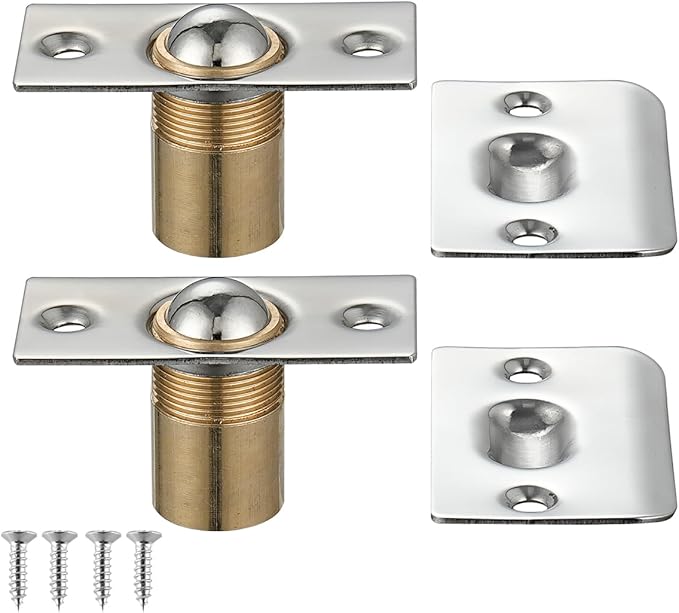 JQK Closet Door Ball Catch Hardware, Stainless Steel Catch Adjustable with Strike Plate, Polished Chrome 2 Pack, HBC100-CH-P2