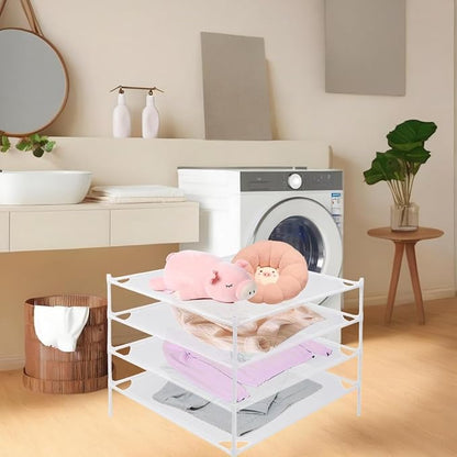 Sweater Drying Rack, 4-Layer Clothes Drying Rack Flat Mesh Drying Rack Clothing Stackable Laundry Drying Rack for Sweaters Socks Toys Indoor&Outdoor Use