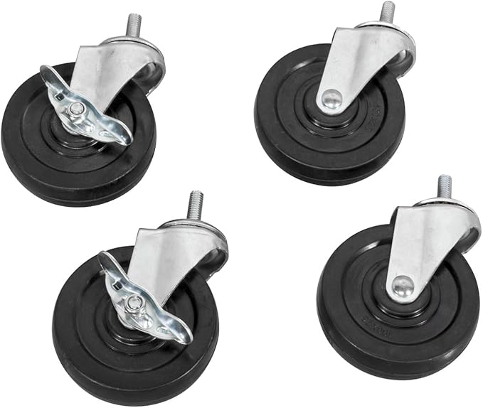 Akro-Mils AWPCAST4 Swivel Non-Marking Locking Caster Wire Shelving System Upright Legs 2 Casters with Brakes, 400lbs Weight Capacity, 4-Inch
