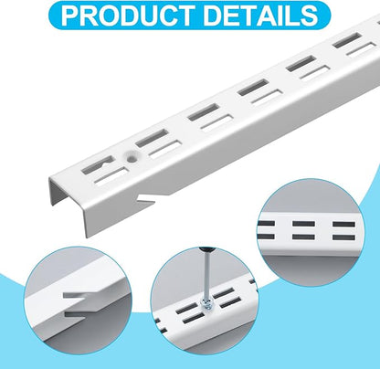 6 Pcs Shelf Rails Bracket Track 47.5 Inches Upright Closet System Hardware Adjustable Wall Standard Shelf Standards for Pantries, Linen Closets, Laundry Rooms, Utility Rooms (White)