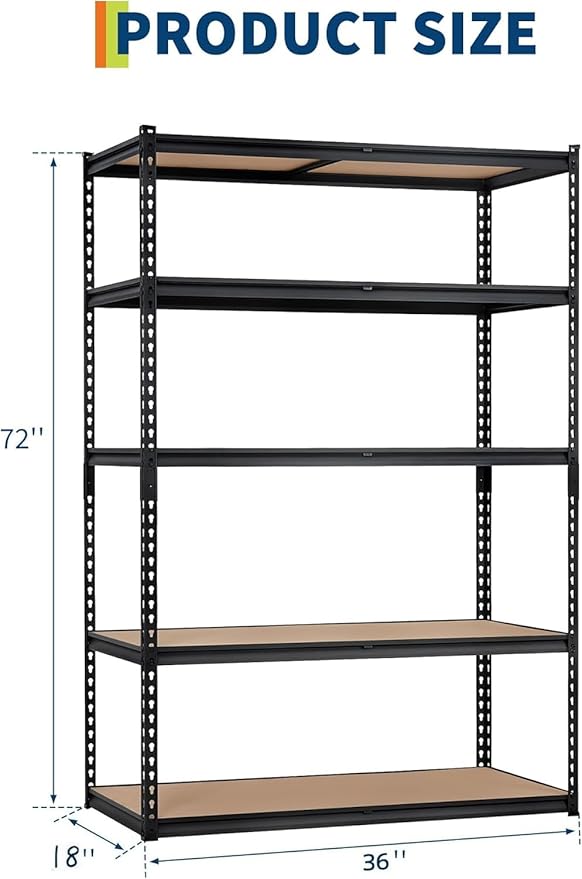 Garage Storage Shelves 5 Tiers, Heavy Duty Storage Shelving Racks with 2000 LBS Capacity, 36 in L x 18 in W x 72 in H Metal Adjustable Shelving Unit for Kitchen Pantry Basement Bathroom Laundry