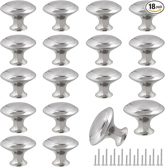 Romeda 30mm Silver Cabinet Knobs - 18 Pieces Drawer Pulls for Dressers, Kitchen, Cabinets With Screw
