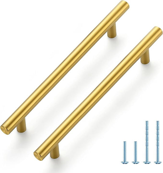 JOY DECOR 45 Pack 8-13/16 Inch Cabinet Pulls Kitchen Cabinet Handles with 6-1/4 Inch Hole Center Brushed Brass Cabinet Hardware Stainless Steel Kitchen Drawer Pulls 160mm Hole Centers