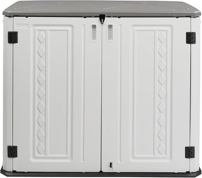 VINGLI Outdoor Horizontal Storage Shed Waterproof with 34 Cubic Feet Storage Space, 50” x 29” x 41” Patio Storage Cabinets for Garbage Cans, Bike, Tools， Deck Box for Yard, Porch, Garden, White