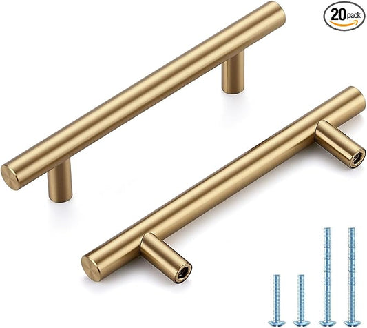 Champagne Bronze Cabinet Handles 3-3/4 Inch Hole Center Stainless Steel Drawer Pulls for Cabinets, Dresser, Bathroom 20 Pack