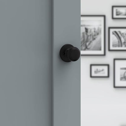 Kwikset Cove Interior Passage Door Knob, Handle for Closet and Hallway Doors, Non-Locking Doorknob, Matte Black (Pack of 4)