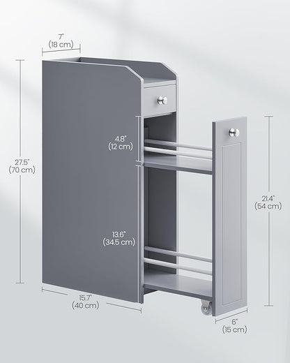 VASAGLE Slim Storage Cabinet, Narrow Storage Organizer with Slide Out Drawers, Freestanding Toilet Paper Holder, Small Space Skinny Cabinet for Bathroom Kitchen Corner, Dove Gray UBBC847G02