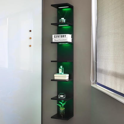 7 Tier Wall Shelves with RGB, Lack Wall Shelf Unit, Vertical Shelf with Remonte Control,Black Shelves