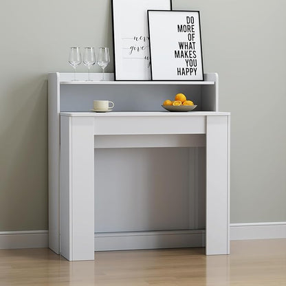 Transformer Table, Folding Console to Large Dining Table, Expandable Dining Table for 2-9 People, Space Saving Extendable Dining Room Furniture, White