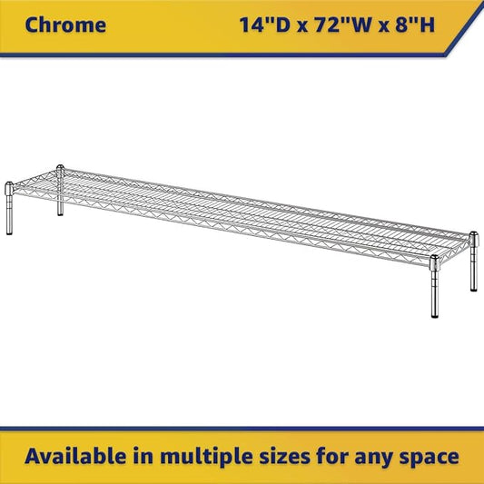 14" x 72" x 8" Chrome Wire Storage Shelf, Dunnage Rack, Commercial 1 Tier Small Shelf