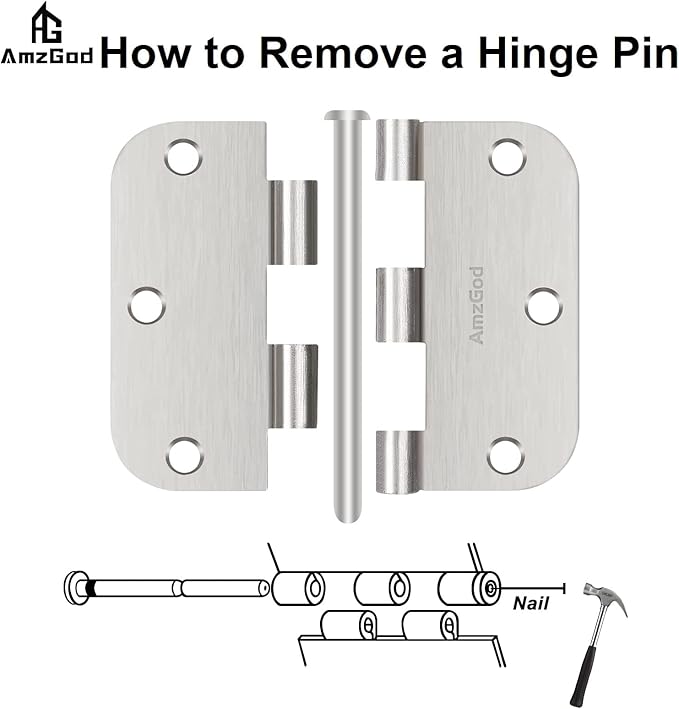 Door Hinges Brushed Nickel - 30 Pack Nickel Door Hinges 3.5 Inch Rounded Interior Satin Nickel Door Hinge with 5/8" Radius - Flat Iron Residential Standard 3 1/2 Inches Silver Door Hardware