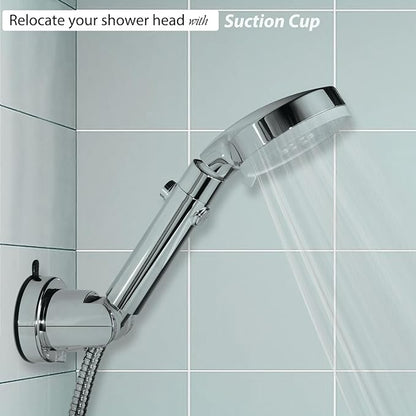 Suction Cup Hand held Shower Head Holder- 5 Angles Adjustable -Reusable -Bathroom Wall Mount Shower Wand Holder - (Polished Chrome)