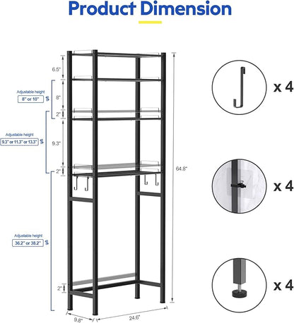 samstar 4 Tier Over The Toilet Storage Rack, Bathroom Organizer Shelves Cabinet Above Toilet, with Adjustable Height Freestanding Shelf Space Saver, Black