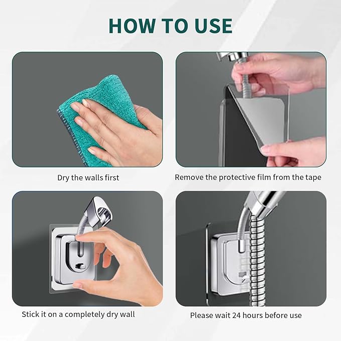 2pcs Shower Head Holder Wall Mount, 360° Adjustable Handheld Holder, No-Drill Strong Adhesive Wand Bracket, Waterproof Shower Handle Holder Fits up to 0.83 Inch, Bathroom Accessories, Chrome