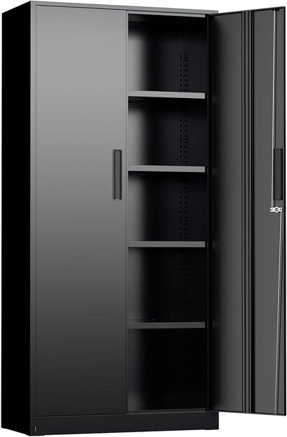 72” Metal Storage Cabinet, Lockable File Cabinets with 2 Doors and 4 Adjustable Shelves, Steel Tool Cabinets with Lock for Office, Home, Gym, Black-Small
