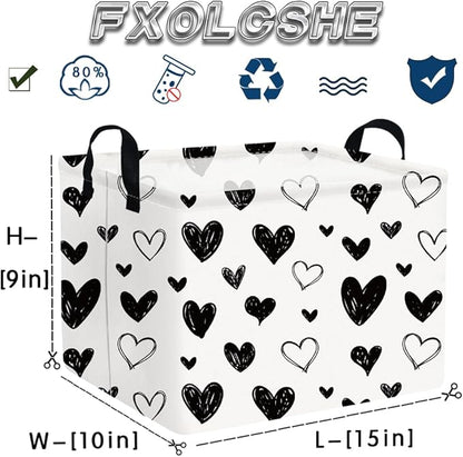 Heart-Shaped Collapsible Waterproof Laundry Basket, Black Hearts