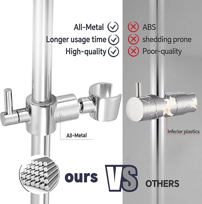 Shower Slide Bar Adjustable Handheld Shower Head Holder Wall Mount - 15inch All-Metal Shower Head Slide Bar Compatible with Bathroom Drill Free Glue Installation - Polished Chrome
