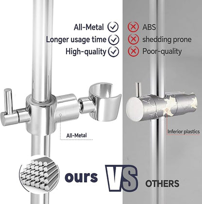 Shower Slide Bar Adjustable Handheld Shower Head Holder Wall Mount - 15inch All-Metal Shower Head Slide Bar Compatible with Bathroom Drill Free Glue Installation - Polished Chrome