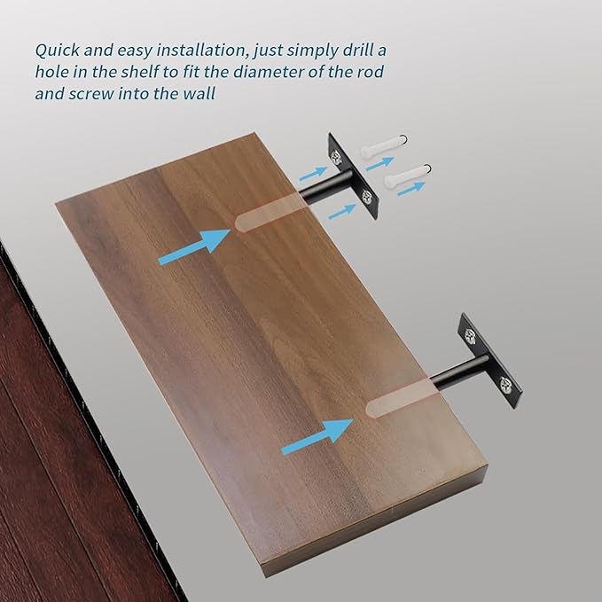 Antrader Black Floating Shelf Bracket,2 Inch Hidden Shelf Brackets for Floating Wood Shelves,Screws and Wall Plugs Included,4Pcs