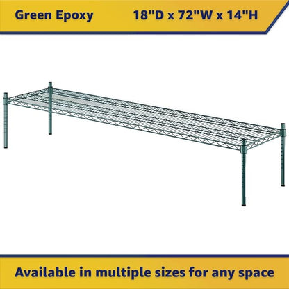 18" x 72" x 14" Green Epoxy Wire Storage Shelf, Dunnage Rack, Commercial 1 Tier Small Shelf