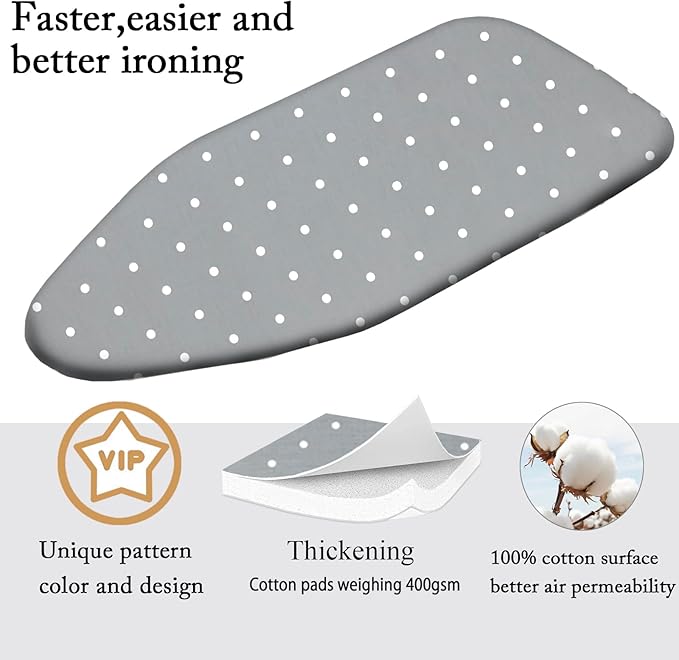 Small Ironing Board Cover Scorch Resistant, Table top Ironing Board Cover with Padding Heat Reflective Heavy Duty Pad (Gray dot, 12.5"x32")