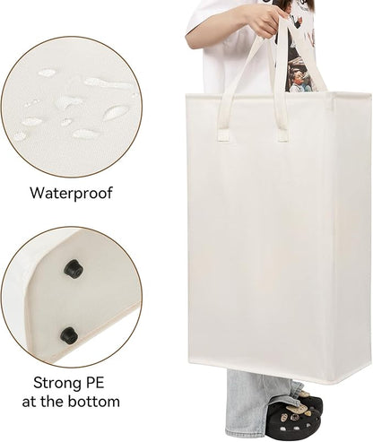 Chrislley 25-Inches Slim Laundry Hamper 60L Narrow Laundry Basket with Handle Foldable Dirty Clothes Portable Skinny Hamper Organizer Storage Bins (Beige)
