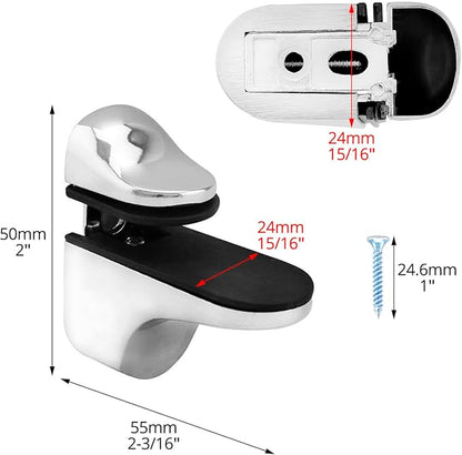 QWORK Adjustable Glass Shelf Bracket 16 Pack – Metal Wall Mount Clamp with Rubber Pads for Bathroom, Kitchen & Living Room